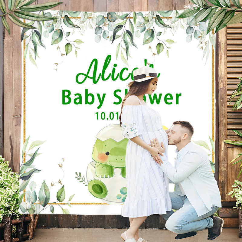 Lofaris Boho Green Leaf Dinosaur Custom Baby Shower Backdrop