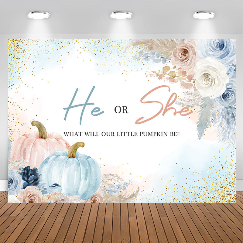Lofaris Boho He Or She Pumpkin Floral Baby Shower Backdrop