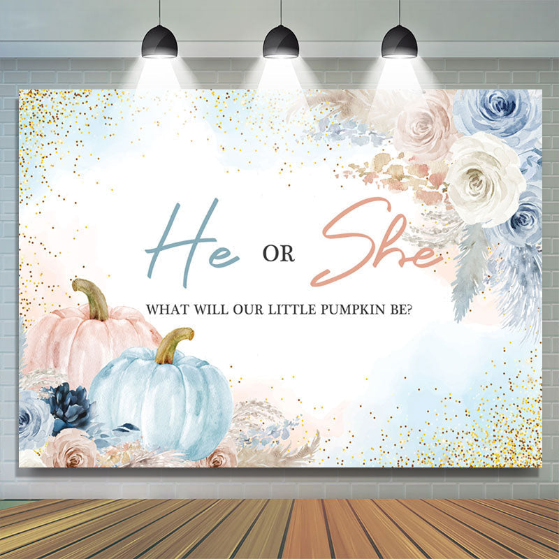 Lofaris Boho He Or She Pumpkin Floral Baby Shower Backdrop