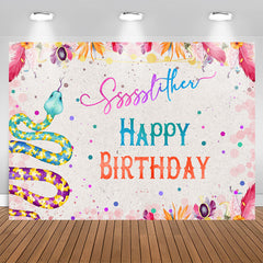 Lofaris Boho Leaves Flower Snake Happy Birthday Backdrop