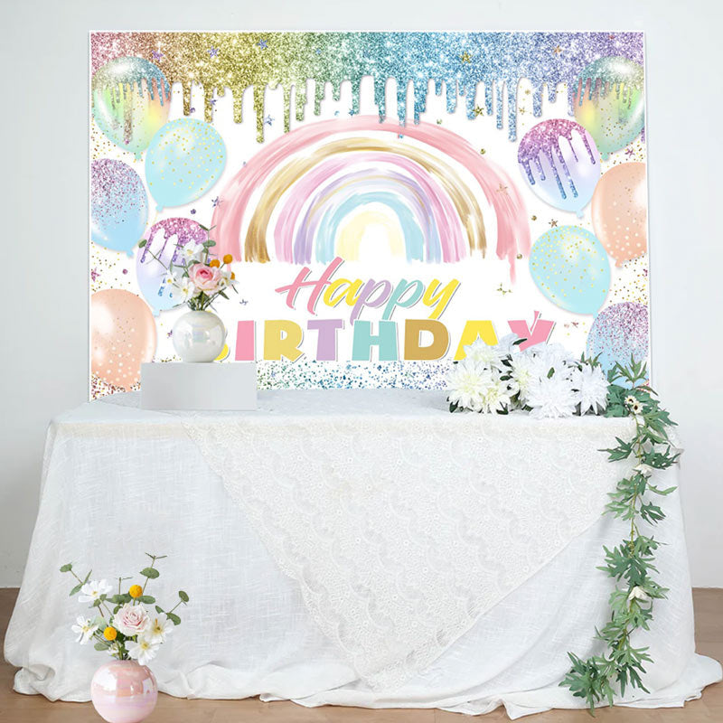 Lofaris Boho Macaron Color Glitter Balloons Birthday Backdrop