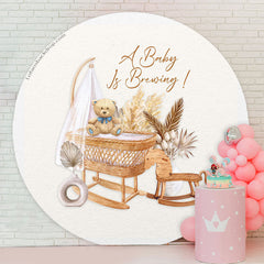 Lofaris Boho Teddy Bear Cradle Baby Shower Round Backdrop