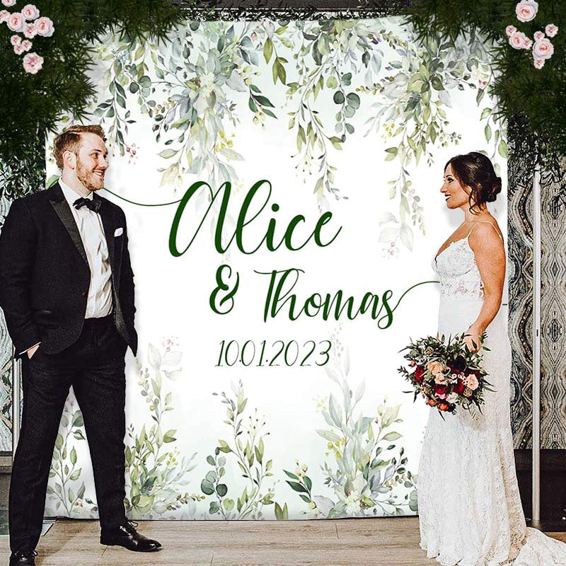 Lofaris Boho Theme Green Leaves She Said Yes Wedding Backdrop