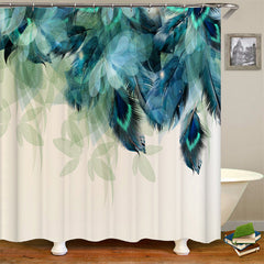 Lofaris Bokeh Blue Animal Peacock Feather Shower Curtain
