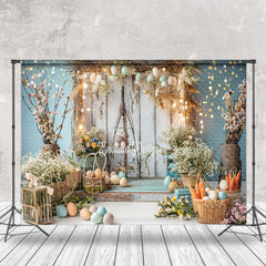 Lofaris Bokeh Blue Retro WHite Wood Floral Easter Backdrop