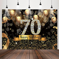 Lofaris Bokeh Gold Glitter Diamond 70th Birthday Backdrop