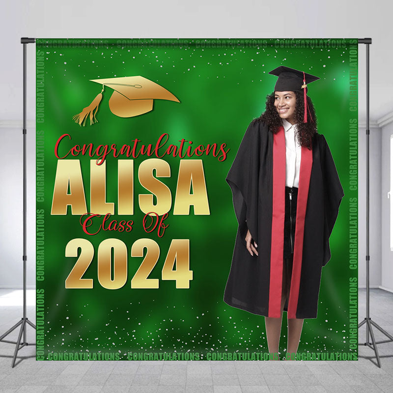 Lofaris Bokeh Green Class 2024 Custom Graduation Backdrop
