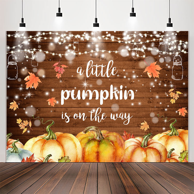 Lofaris Bokeh Light Leaf Pumpkin Wood Baby Shower Backdrop