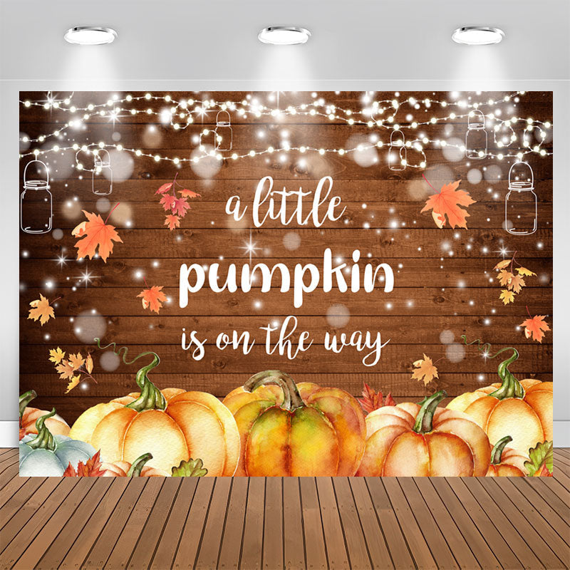 Lofaris Bokeh Light Leaf Pumpkin Wood Baby Shower Backdrop