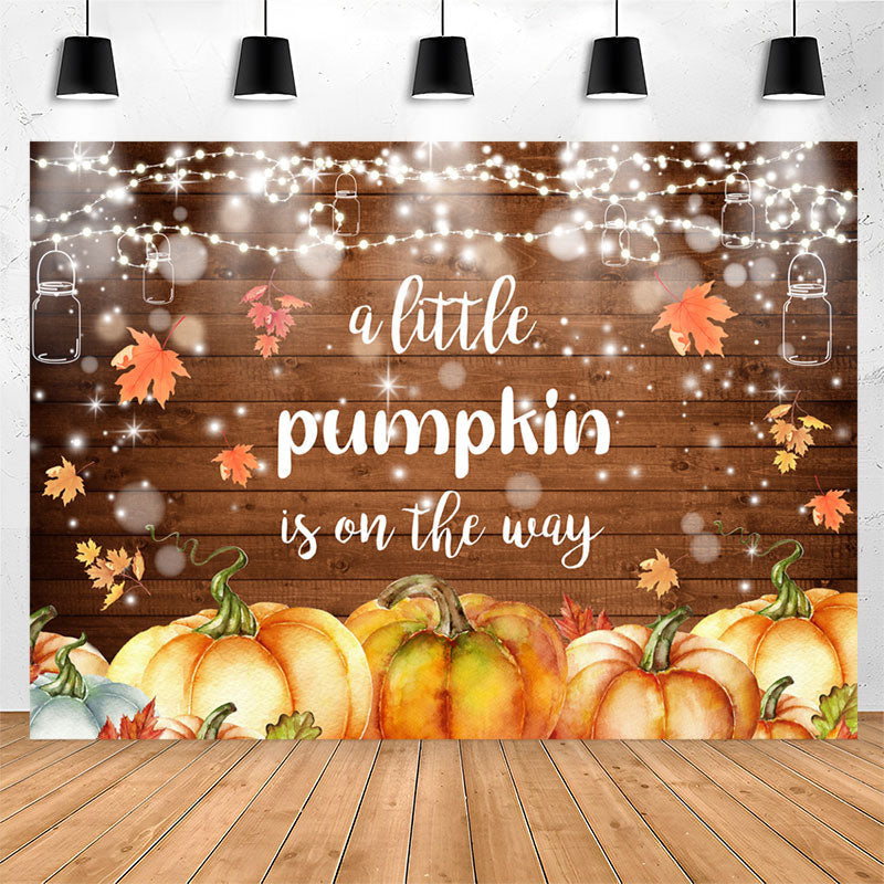 Lofaris Bokeh Light Leaf Pumpkin Wood Baby Shower Backdrop