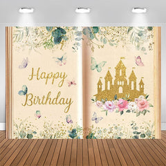 Lofaris Book Gold Glitter Castle Princess Birthday Backdrop