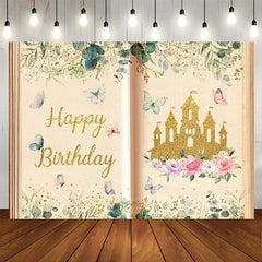Lofaris Book Gold Glitter Castle Princess Birthday Backdrop