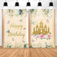 Lofaris Book Gold Glitter Castle Princess Birthday Backdrop