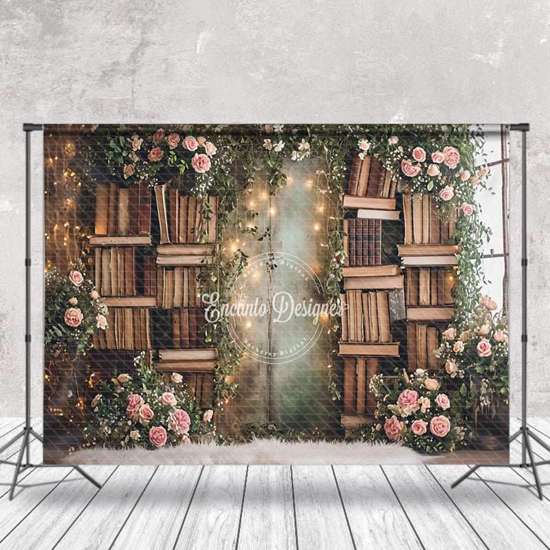 Lofaris Bookcase Surrounded By Flowers Spring Photo Backdrop
