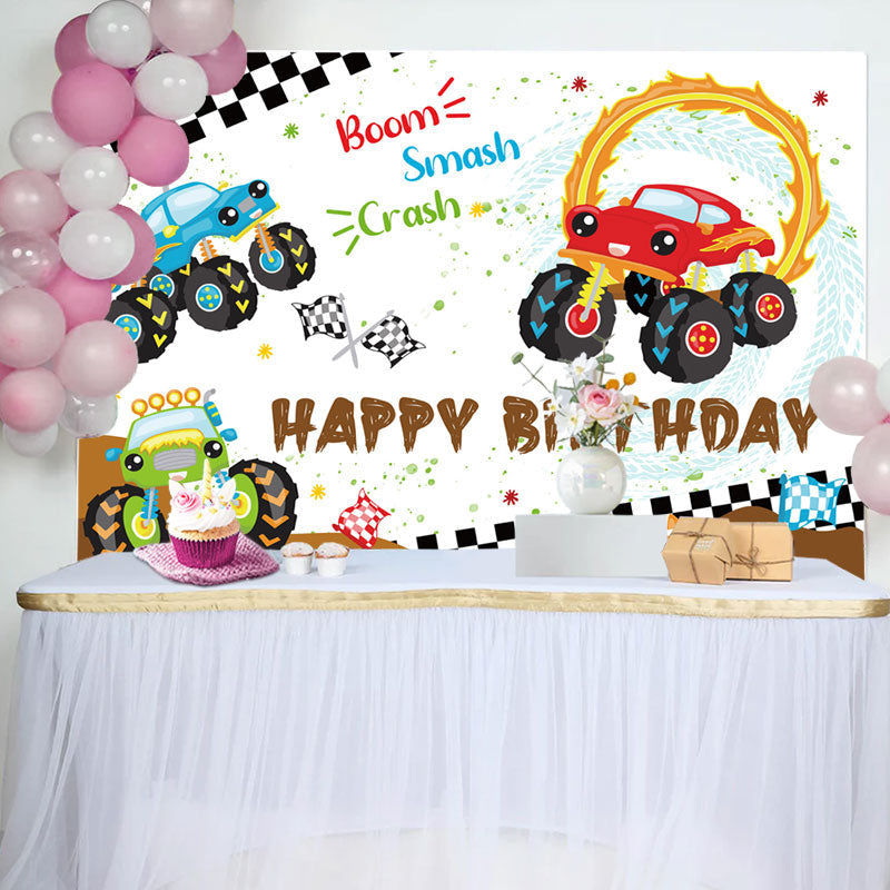Lofaris Boom Smash Crash SUV Game Birthday Backdrop For Boy