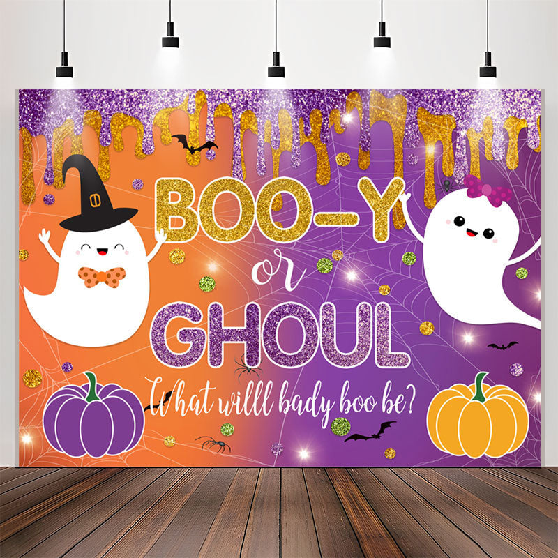 Lofaris Booy Or Ghoul Purple Orange Gender Reveal Backdrop