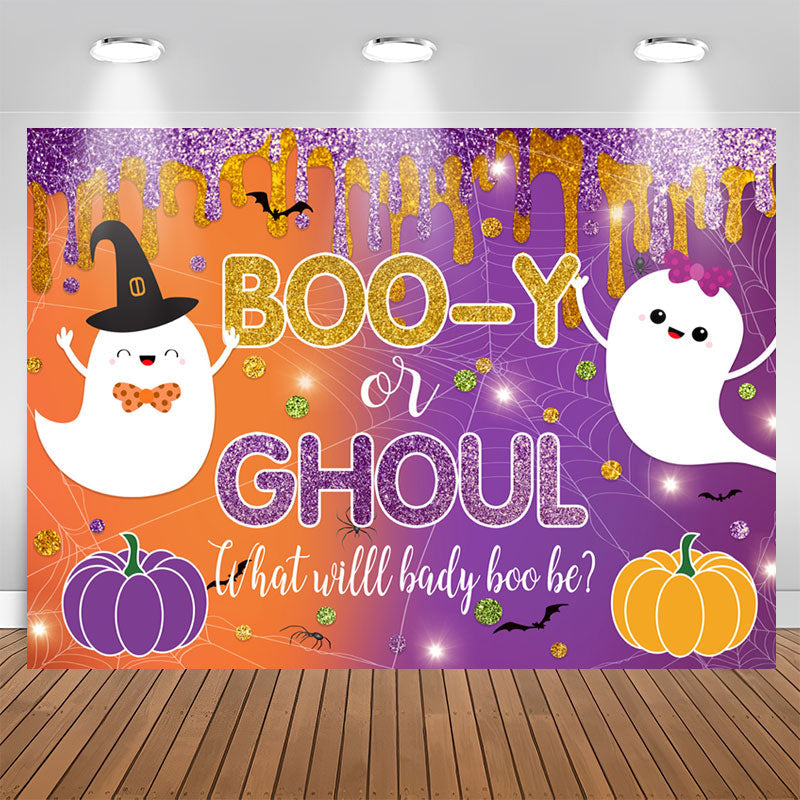 Lofaris Booy Or Ghoul Purple Orange Gender Reveal Backdrop