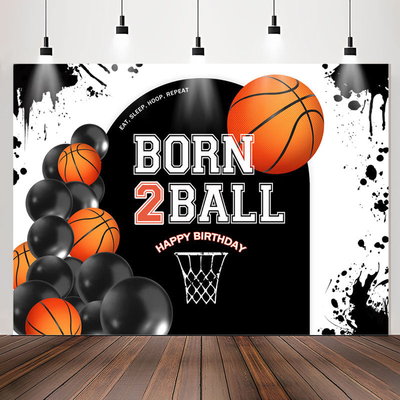 Lofaris Born 2 Ball Basketball Balloon Boy Birthday Backdrop