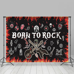 Lofaris Born To Rock Spark Guitar Skull Face Party Backdrop