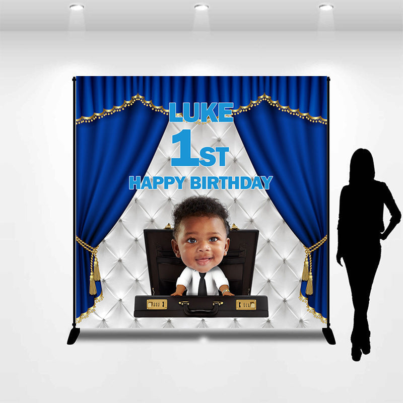 Lofaris Boss Baby Blue Curtain Custom 1st Birthday Backdrop