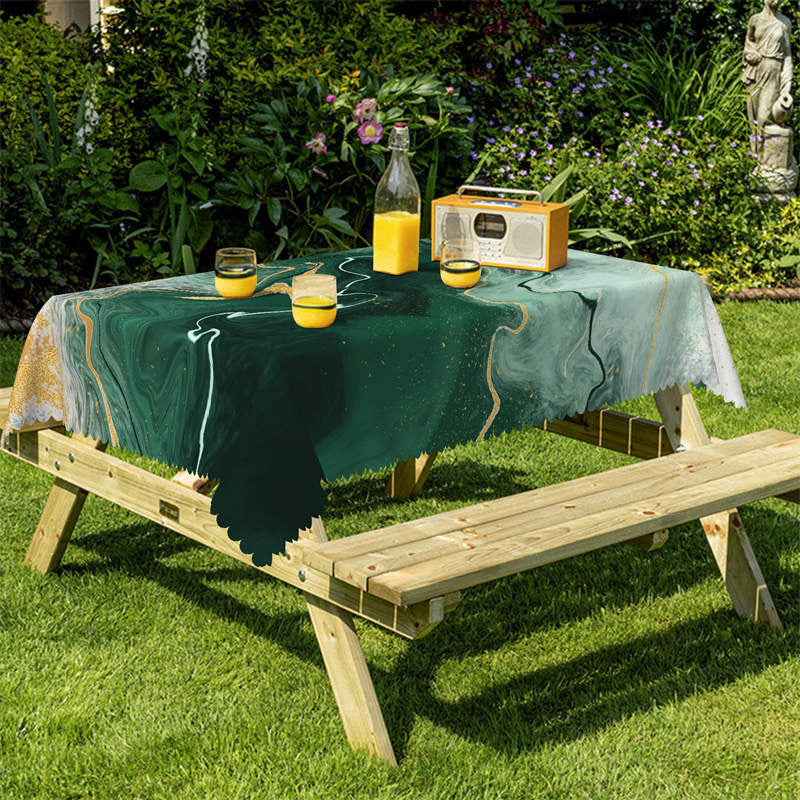 Lofaris Bottle Green Gold Wave Pattern Rectangle Tablecloth