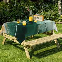 Lofaris Bottle Green Gold Wave Pattern Rectangle Tablecloth