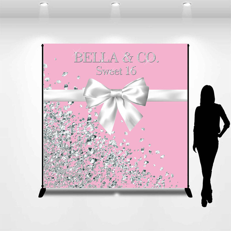 Lofaris Bow Tie Diamonds Pink Custom 16 Birthday Backdrop