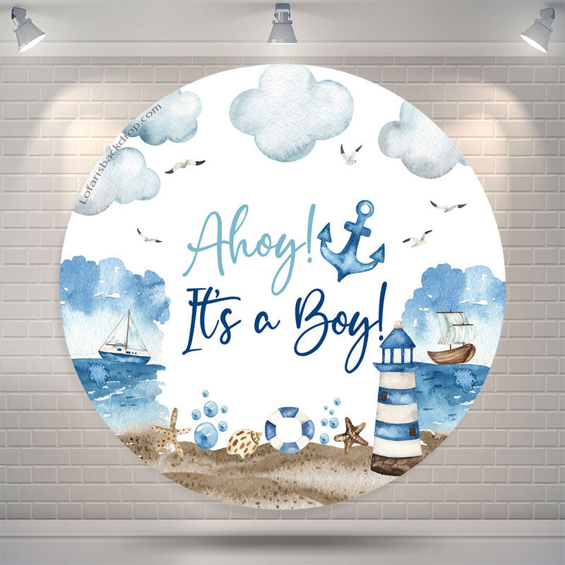 Lofaris Boy Blue Marine Beacon Baby Shower Round Backdrop