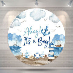 Lofaris Boy Blue Marine Beacon Baby Shower Round Backdrop