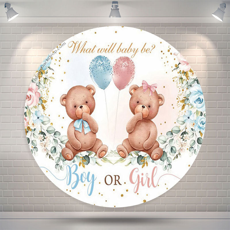 Lofaris Boy Or Girl Blue Pink Bear Floral Gender Reveal Backdrop