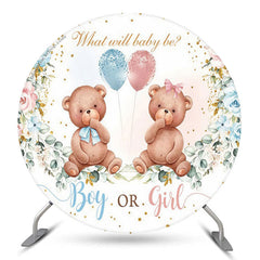 Lofaris Boy Or Girl Blue Pink Bear Floral Gender Reveal Backdrop