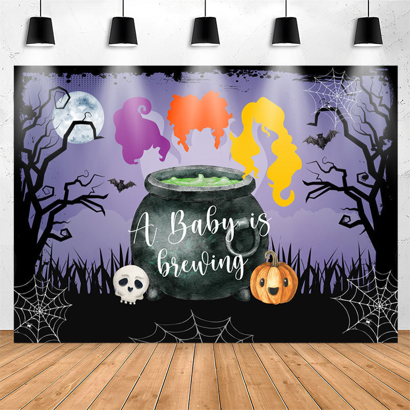 Lofaris Brewing Purple Halloween Night Baby Shower Backdrop
