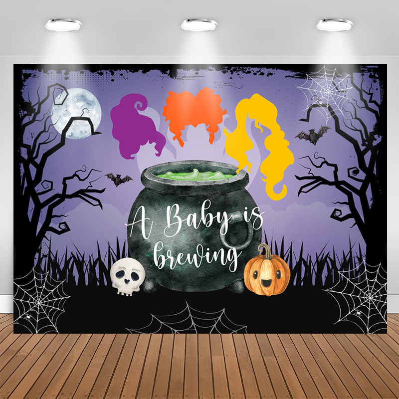 Lofaris Brewing Purple Halloween Night Baby Shower Backdrop