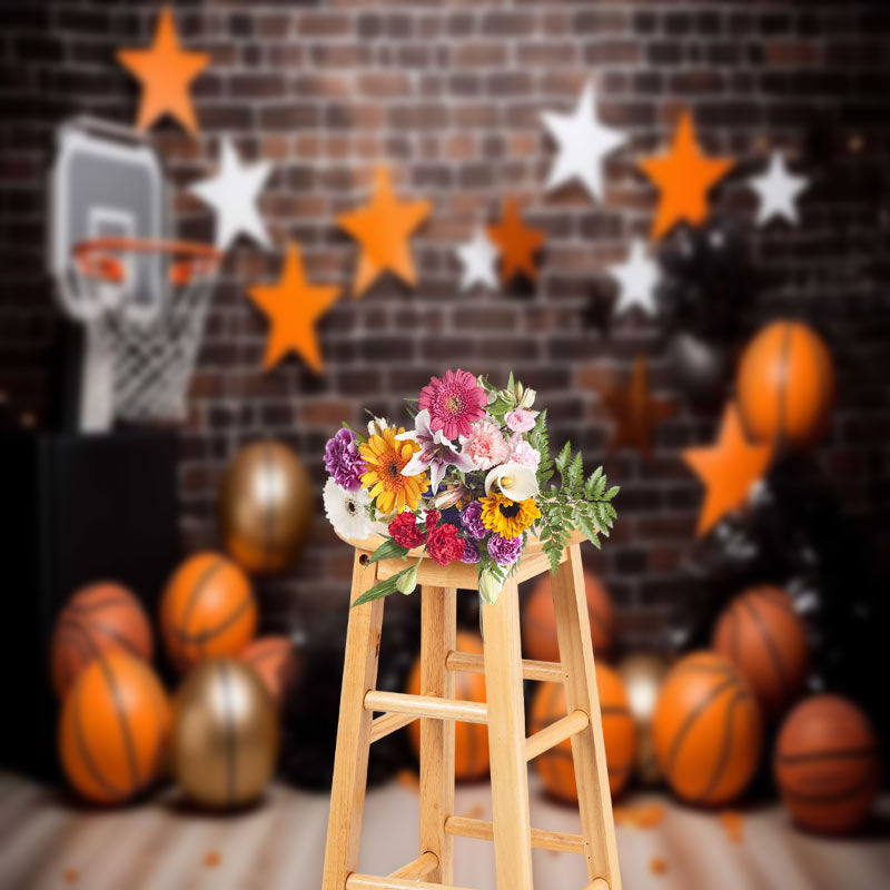 Lofaris Brick Wall Basketballs Sport Cake Smash Backdrop