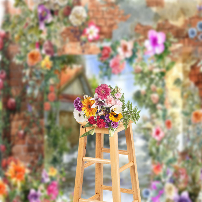 Lofaris Brick Wall Flower Oil Painting Town Street Backdrop