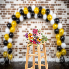 Lofaris Brick White Golden Black Balloon Cake Smash Backdrop