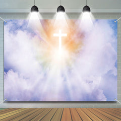 Lofaris Bright Cross Clear Blue Sky Clouds Baptism Backdrop