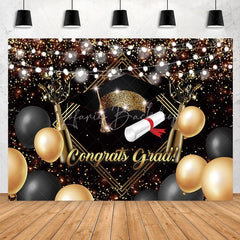 Lofaris Bright Gold And Ballon Glitter Congrats Grad Backdrop