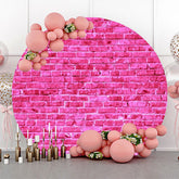 Lofaris Bright Pink Retro Brick Wall Round Party Backdrop