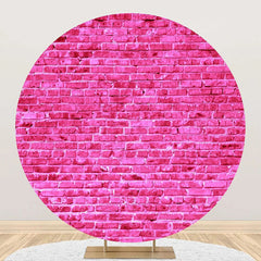 Lofaris Bright Pink Retro Brick Wall Round Party Backdrop