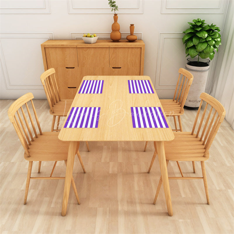 Lofaris Bright Purple White Stripe Dining Set Of 4 Placemats