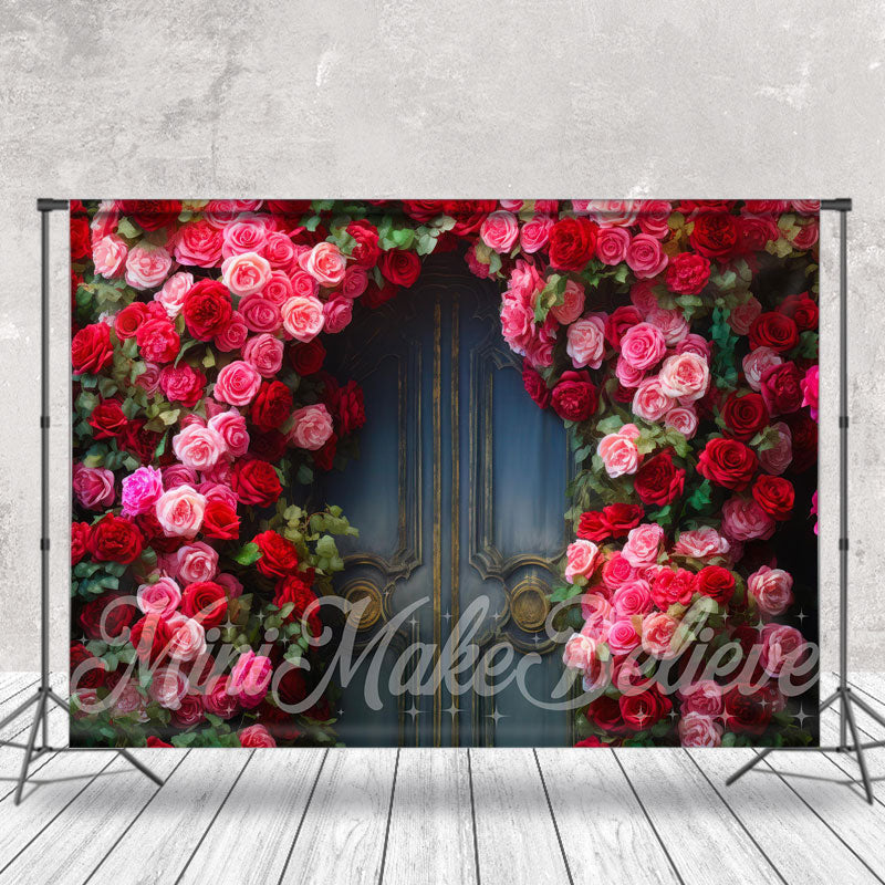 Lofaris Bright Red Pink Roses Bronze Door Spring Backdrop