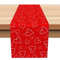 Lofaris Bright Red White Heart Pattern Repeat Table Runner