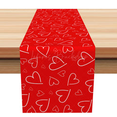 Lofaris Bright Red White Heart Pattern Repeat Table Runner