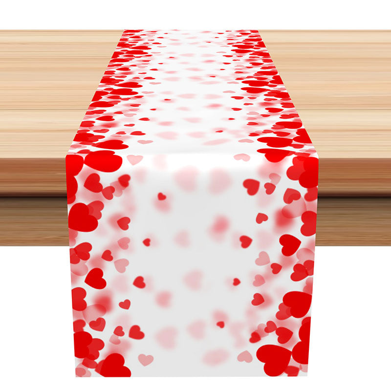 Lofaris Bright Red White Hearts Valentines Day Table Runner