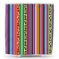 Lofaris Bright Stripes Leopard Mexican Fiesta Shower Curtain