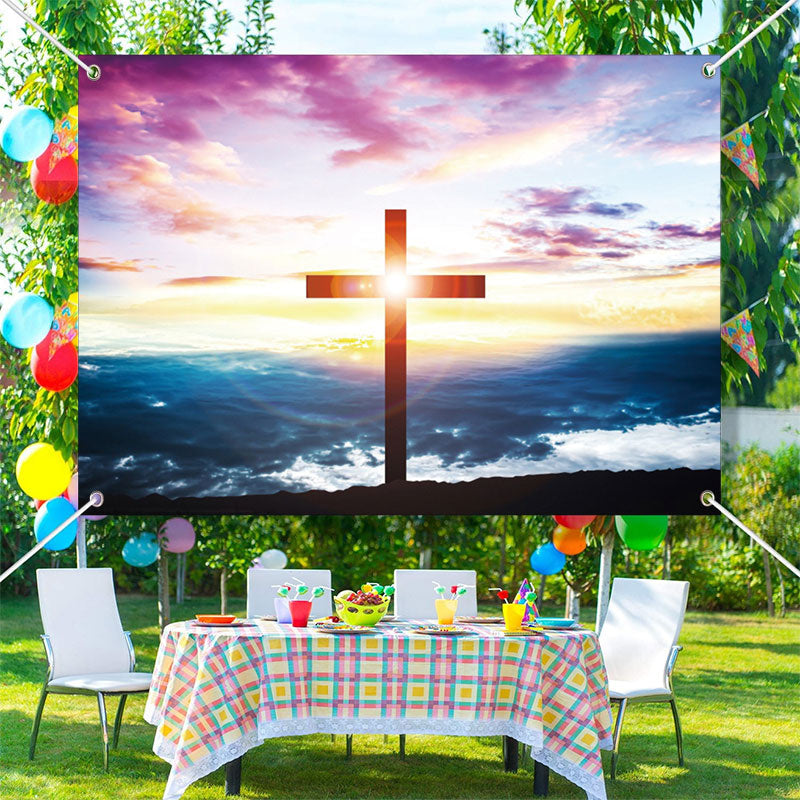 Lofaris Bright Sunshine Cross Endless Sky Baptism Backdrop