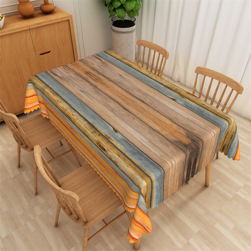 Lofaris Brown And Orange Real Wood Texture Tablecloth Decor