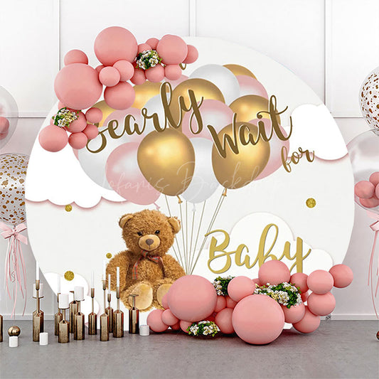 Lofaris Brown Bear Balloon Cloud Round Baby Shower Backdrop