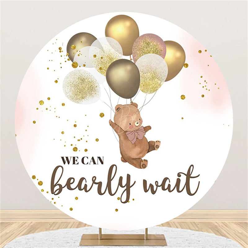 Lofaris Brown Bear Balloon Pink Round Baby Shower Backdrop